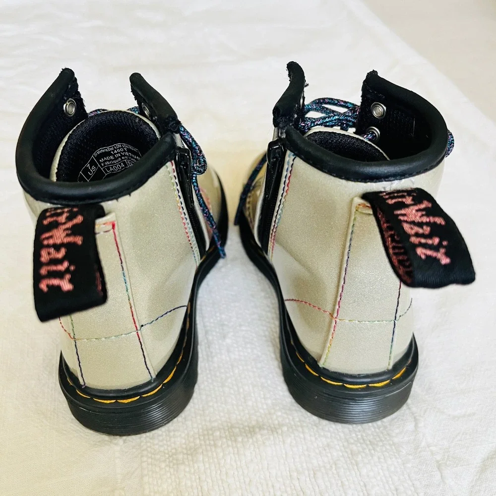 Dr. Martens 1460 T Toddler Sparkle Rays Boots Silver Rainbow Lace Up Size 7 US